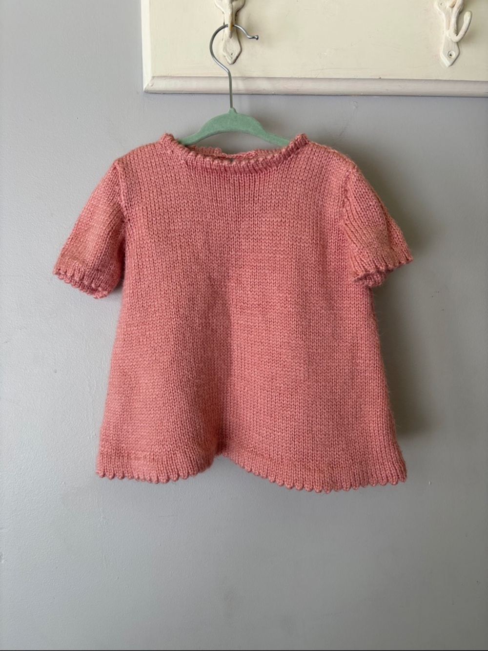 Hand Knit Baby Pink Top 12–18 Months Scalloped Sleeve Soft Knit